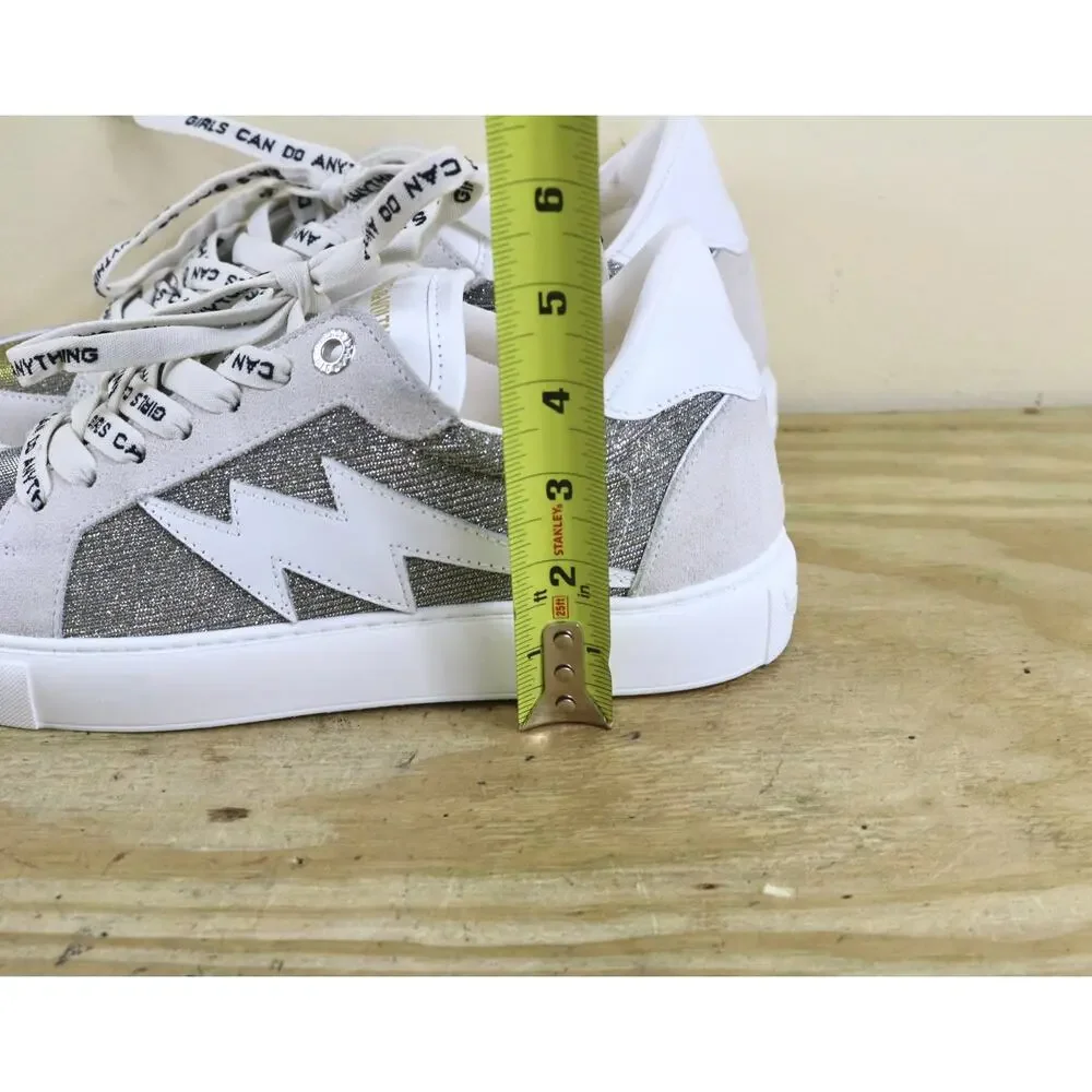 New Zadig & Voltaire Sneakers 38 White Leather Flash Sparkle Shoes - Picture 7 of 15